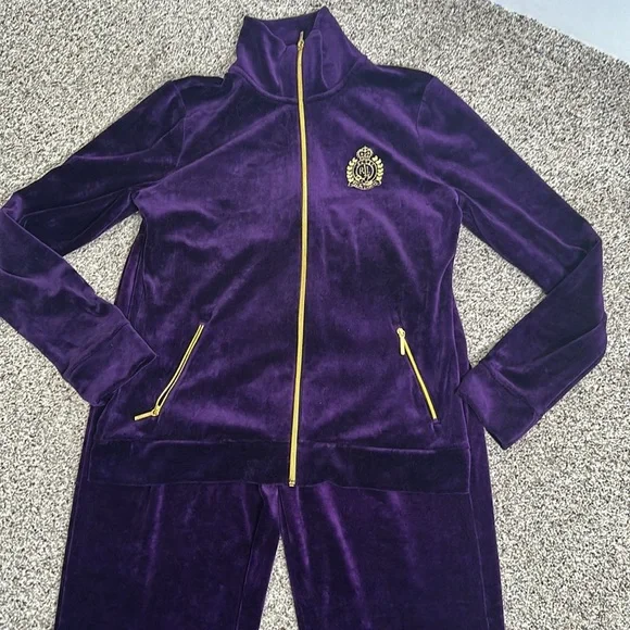 Lauren Ralph Lauren purple velvet 2 piece pants and jacket crest logo size m - Picture 5 of 11
